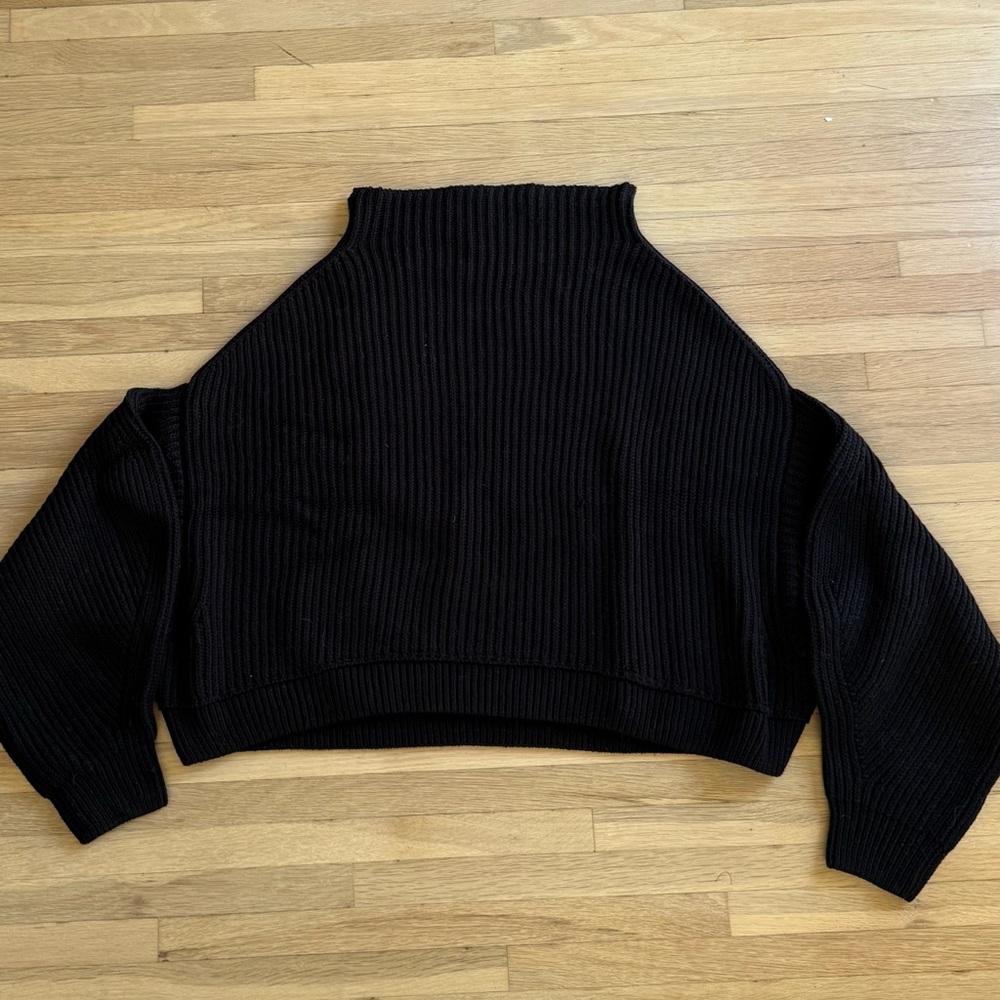 Free People | Cropped Black Ribbed Mock Neck Sweater